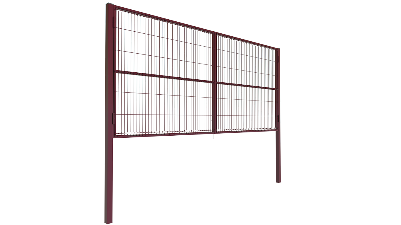  Промышленные ворота  3D-сетка 3 x 2 Встроенная калитка Винно-красный (RAL 3005)