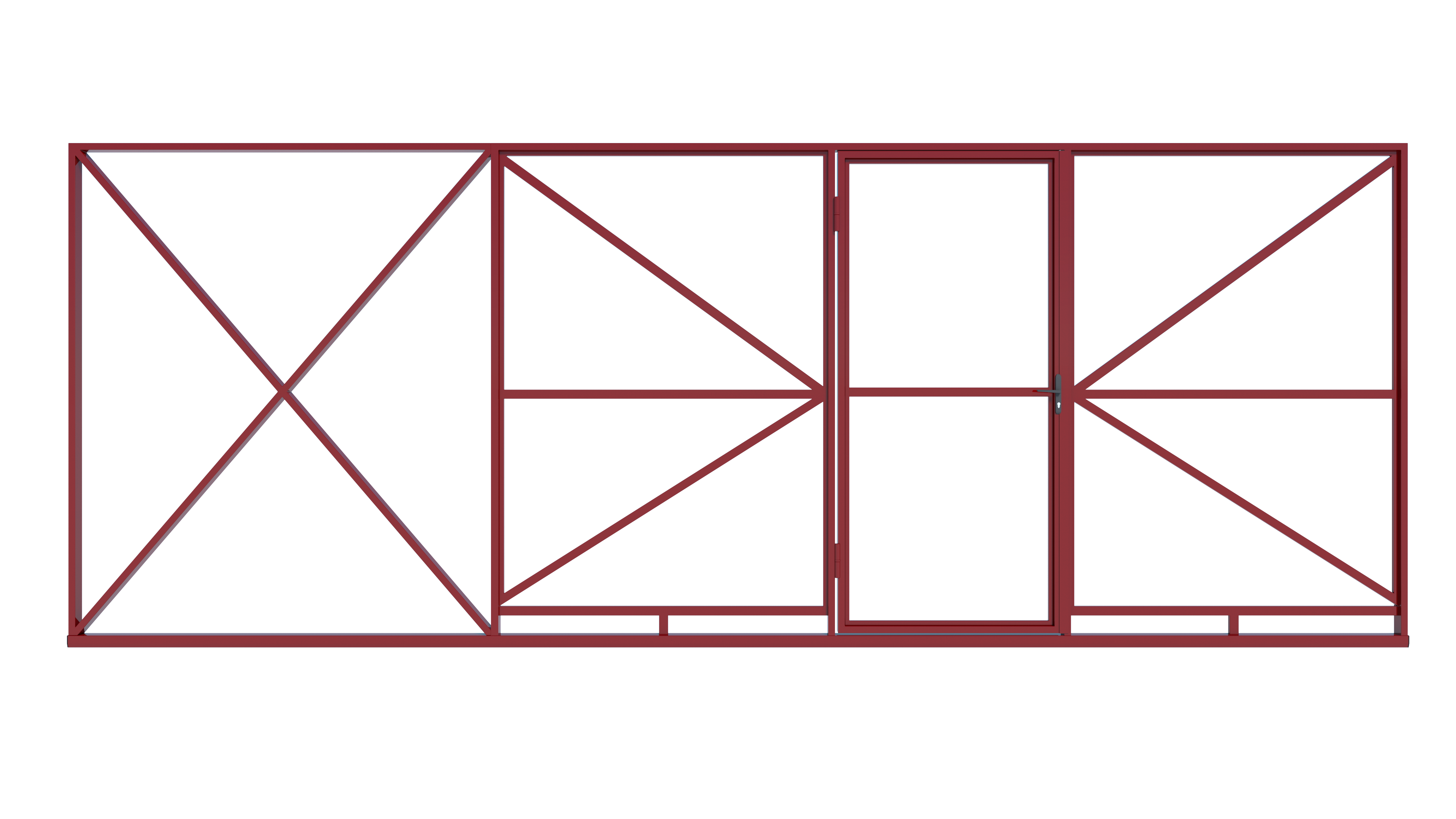 Откатные ворота 3000 x 2000 3D-сетка С калиткой Винно-красный (RAL 3005)